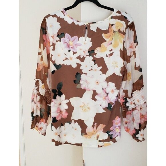 NWT CALVIN KLEIN LONG SHEER SLEEVE BLOUSE MULTICOLOR SZ M - Picture 4 of 6